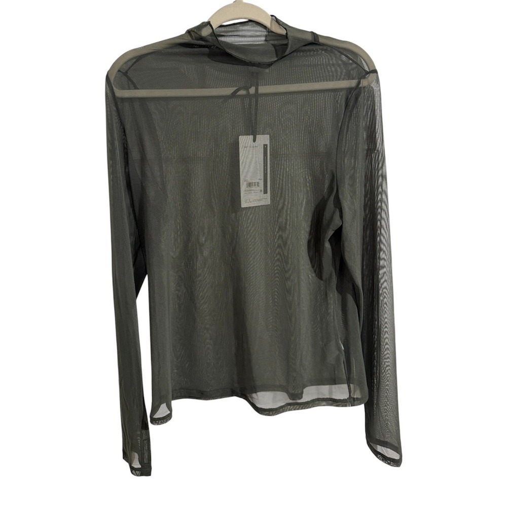 CALIA Draped Funnel Long Sleeve Mesh Top Ivy Green XL WAX27 NEW